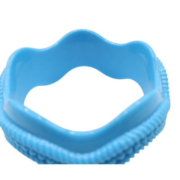 Sky Blue Wavy Textured Rope Wide Cuff Acrylic Bracelet Unsigned Chunky - Picture 3 of 6